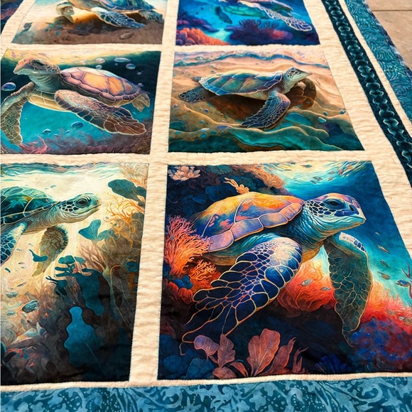 Sea Turtle Themed Quilt, machine quilted - Picture 7 of 13